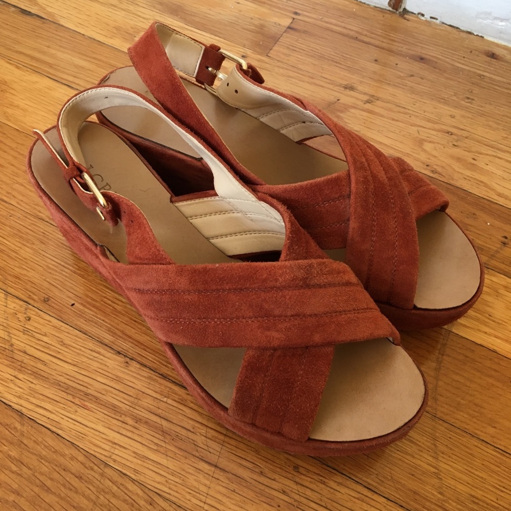 J crew zori tatami inspired suede elevated sandals